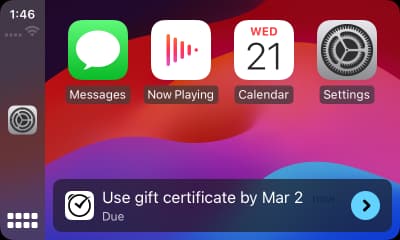 The new Notification Title option, combined with Critical Alerts, allows you to receive notifications from Due on your CarPlay.