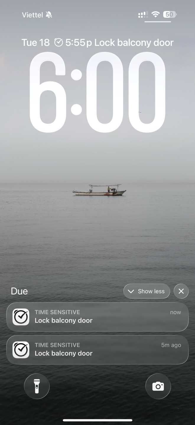 Lock Screen at 6:00 with two alerts